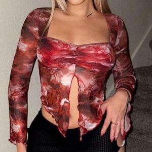 NWOT SHEIN ICON Tie Dye Split Hem Mesh Top